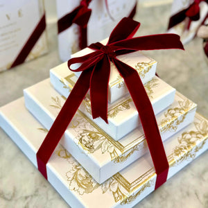 Four Box Set - White Box of Chocolates & Dates With Velvet Ribbon