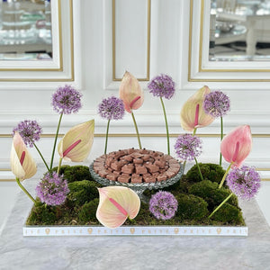 Anthurium & Allium Flower Arrangement with Glass Bowl of Chocolates