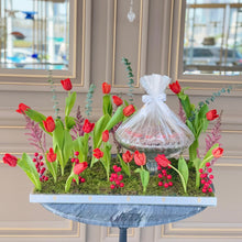 Load image into Gallery viewer, Tulips Arrangement with Bowl of Chocolates (Flower colors based on availability)
