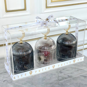Gift Set of 3 Crescent Glass Jars With Wrapped Chocolates & Dates