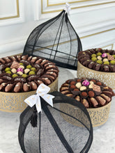 Load image into Gallery viewer, Gold Calligraphy Base &amp; Cover Set With Chocolate Covered Dates &amp; Date Balls (3 Sizes Available)
