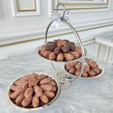 Load image into Gallery viewer, Very Large Gift Box of Silver Rings Stand With 3 Plates of Mixed Chocolate Covered Dates
