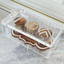 Load image into Gallery viewer, Gift Box of Mother of Pearl Tray with 3 Jars of Wrapped Chocolates &amp; Dates

