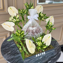 Load image into Gallery viewer, Elegant Anthurium Square Arrangement with Chocolates