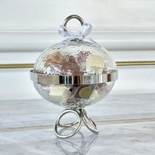 Load image into Gallery viewer, Gift Box of Small Silver Rings Glass Bowl &amp; Cover With 300g Wrapped Chocolates &amp; Dates
