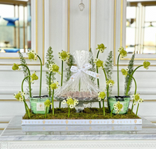 Load image into Gallery viewer, Green Flower Arrangement With Glass Bowl of Chocolates