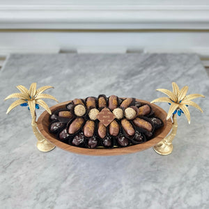 Gift Box of Metal Palms Wood Bowl With Chocolates or Dates