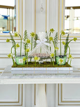 Load image into Gallery viewer, Green Flower Arrangement With Glass Bowl of Chocolates