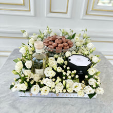 Load image into Gallery viewer, Square White Flower Arrangement with Small German Crystal Chocolate Bowl