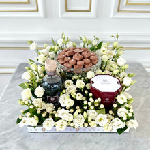 Load image into Gallery viewer, Square White Flower Arrangement with Small German Crystal Chocolate Bowl