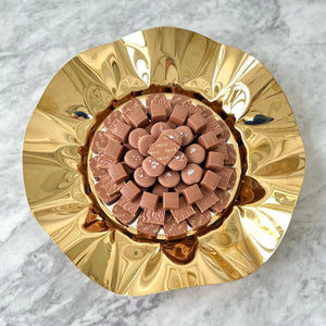 Artistic Waves Gold Round Flat Tray With Chocolates