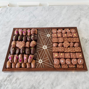 Mother of Pearl Calligraphy Rectangle Tray With 2KG Chocolates & Dates