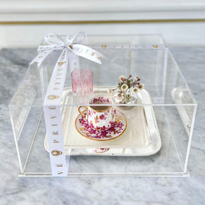 Coffee Set Gift in Plexi Box and Square Flowers Tray