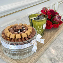 Load image into Gallery viewer, Luxury Leather Tray & Plexi Cover With Flowers and Crystal Bowl of Chocolates