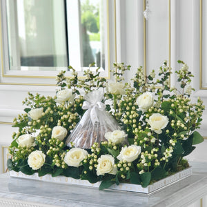 Elegant White Flowers With Chocolate Bowl