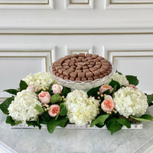 Load image into Gallery viewer, Luxury White Hydrangeas Arrangement with Glass Bowl of Chocolates