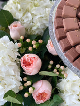 Load image into Gallery viewer, Luxury White Hydrangeas Arrangement with Glass Bowl of Chocolates