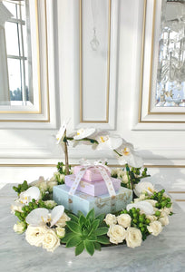 Chocolate Boxes Tower with Orchid Arrangement