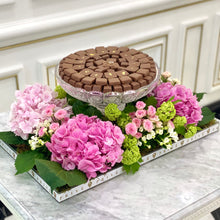 Load image into Gallery viewer, Luxury Pink Hydrangeas Arrangement with Glass Bowl of Chocolates