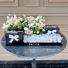 Load image into Gallery viewer, Large Hajj Black Gift Flower Tray With Wrapped Chocolates

