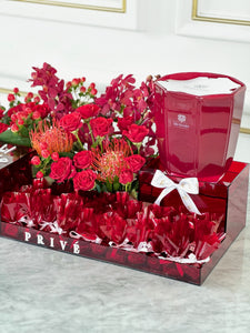 Large Red Gift Tray With Wrapped Chocolates & Flowers الحمدلله على السلامه