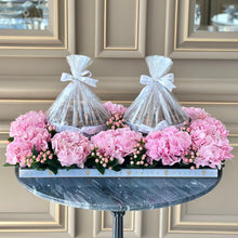 Load image into Gallery viewer, Pink Hydrangeas Arrangement With Two Bowls of Chocolates
