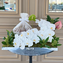 Load image into Gallery viewer, Luxury Orchid Arrangement with Bowl of Chocolates - White

