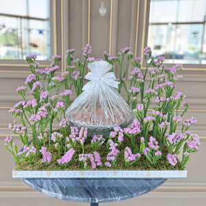 Pink Flower Arrangement with Bowl of Chocolates