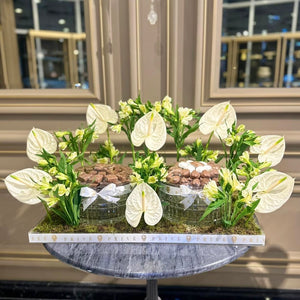 Luxury Anthurium Arrangement with Two German Crystal Bowls
