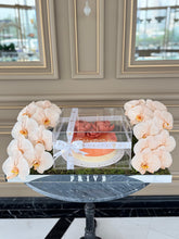 Load image into Gallery viewer, Peony Cake in Plexi Box &amp; Tray with Orchid Flowers (Orchid color depends on availability)
