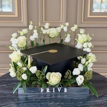 Load image into Gallery viewer, Gold Graduation Cap Chocolate Box with Flowers
