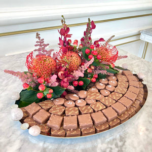 Oval Tray with Pink Stones & Flower Arrangement - Sizes Available