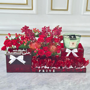 Large Red Gift Tray With Wrapped Chocolates & Flowers الحمدلله على السلامه