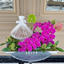 Load image into Gallery viewer, Luxury Orchid Arrangement with Bowl of Chocolates (Flower colors based on availability)
