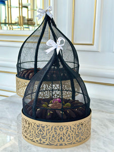 Gold Calligraphy Base & Cover Set With Chocolate Covered Dates & Date Balls (3 Sizes Available)