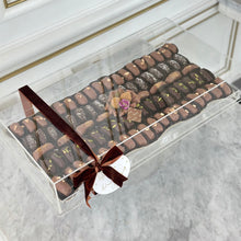 Load image into Gallery viewer, Gift Box of Silver Curves Tray With Chocolate Dates &amp; Baklawa Chocolate
