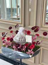 Load image into Gallery viewer, Burgandy Arrangement with Bowl of Chocolates (Flowers based on availability)
