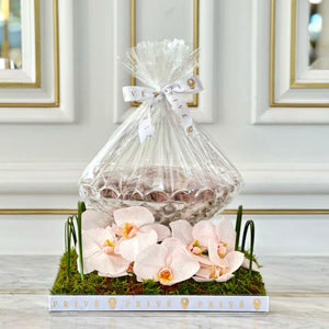Pink Orchids Square Tray With Chocolate Bowl