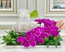 Load image into Gallery viewer, Luxury Orchid Arrangement with Bowl of Chocolates (Flower colors based on availability)
