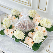 Load image into Gallery viewer, Elegant Orchid &amp; Hydrangeas Arrangement with Bowl of Chocolates
