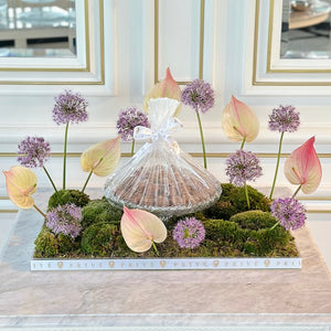 Anthurium & Allium Flower Arrangement with Glass Bowl of Chocolates