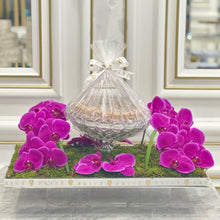 Load image into Gallery viewer, Elegant Purple Orchid Arrangement with Bowl of Chocolates
