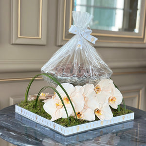 Elegant Orchids Square Tray With Bowl of Chocolates