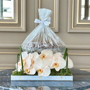 Elegant Orchids Square Tray With Bowl of Chocolates