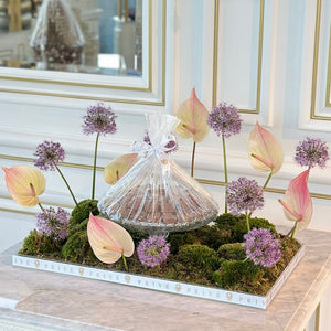 Anthurium & Allium Flower Arrangement with Glass Bowl of Chocolates