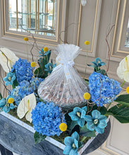 Load image into Gallery viewer, Dreamy Blue Grande Arrangement with Glass Bowl of Chocolates
