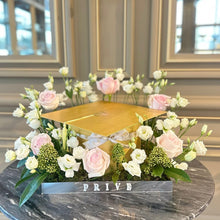 Load image into Gallery viewer, Gold Graduation Cap Chocolate Box with Flowers
