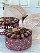 Load image into Gallery viewer, Maroon Calligraphy Base &amp; Cover Set With Chocolate Covered Dates &amp; Date Balls (3 Sizes Available)
