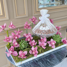 Load image into Gallery viewer, Dreamy Pink Orchids Arrangement with Bowl of Chocolates
