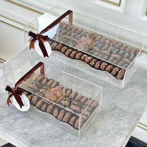 Gift Box of Silver Curves Tray With Chocolate Dates & Baklawa Chocolate